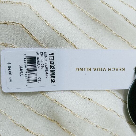 Amuse Society NWT Sunset Dreams Mini Shift Dress Womens S‎ Cream Metallic Beach - Picture 5 of 13